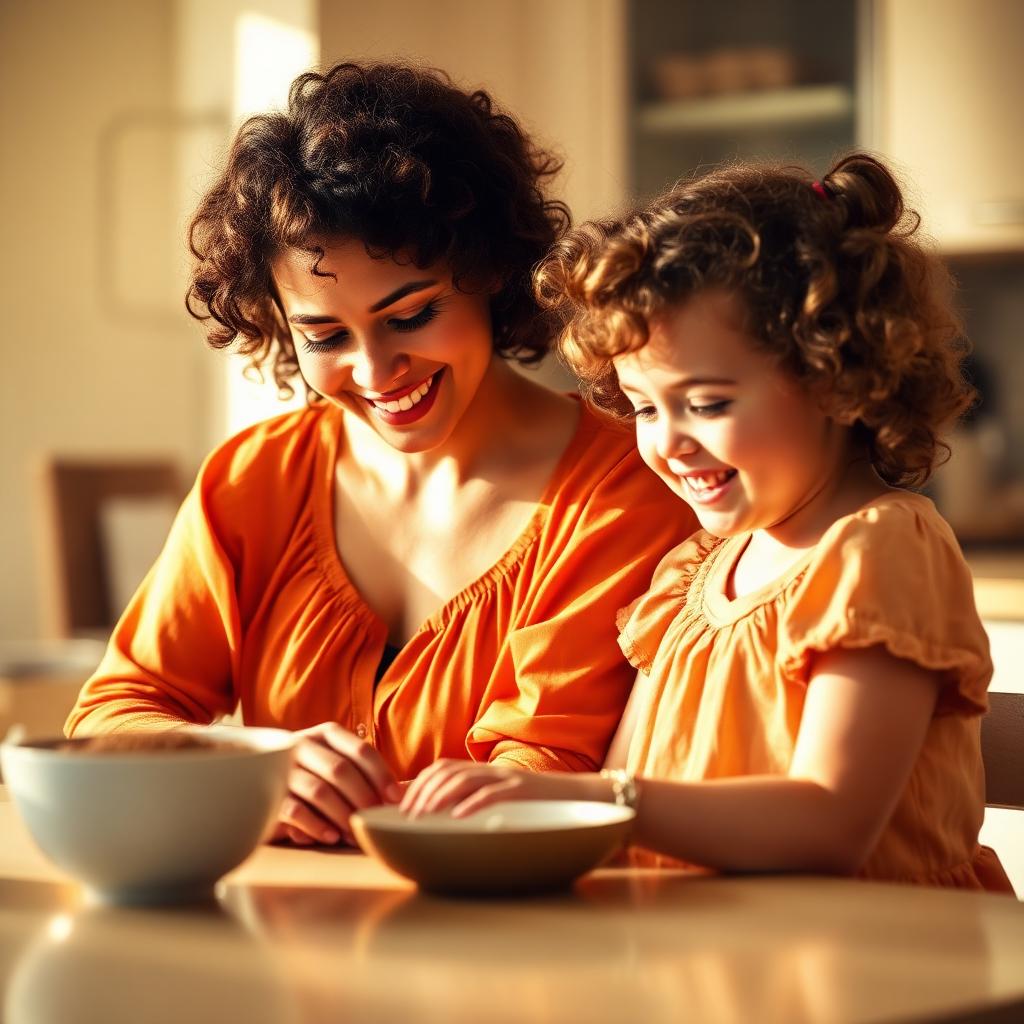 Mother and young daughter smiling together at home